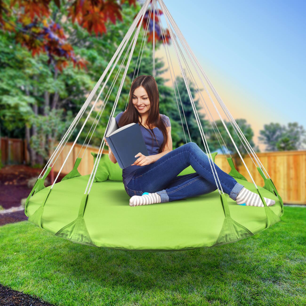 Alt View 1. Sorbus - Sorbus 56" Stylish Hanging Swing Nest,  Premium Cotton Double Hammock Daybed Saucer Swing Lounger.