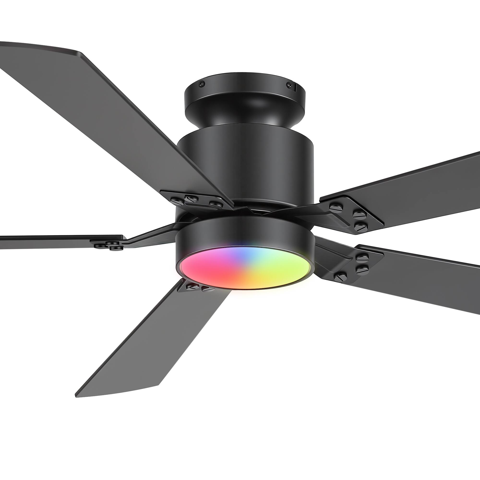 Alt View 8. Breezary - 52-Inch RGB Ceiling Fan with LED Light, Flush Mount, DC Motor, Dimmable, Remote & App Control - Black and Walnut.