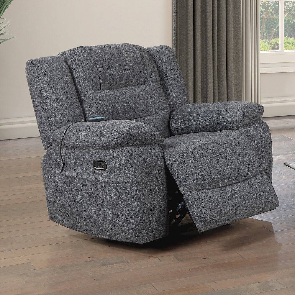 Alt View 4. New Classic Furniture - Redondo Chenille Glider Recliner with Power in Dark Gray - Dark Gray.