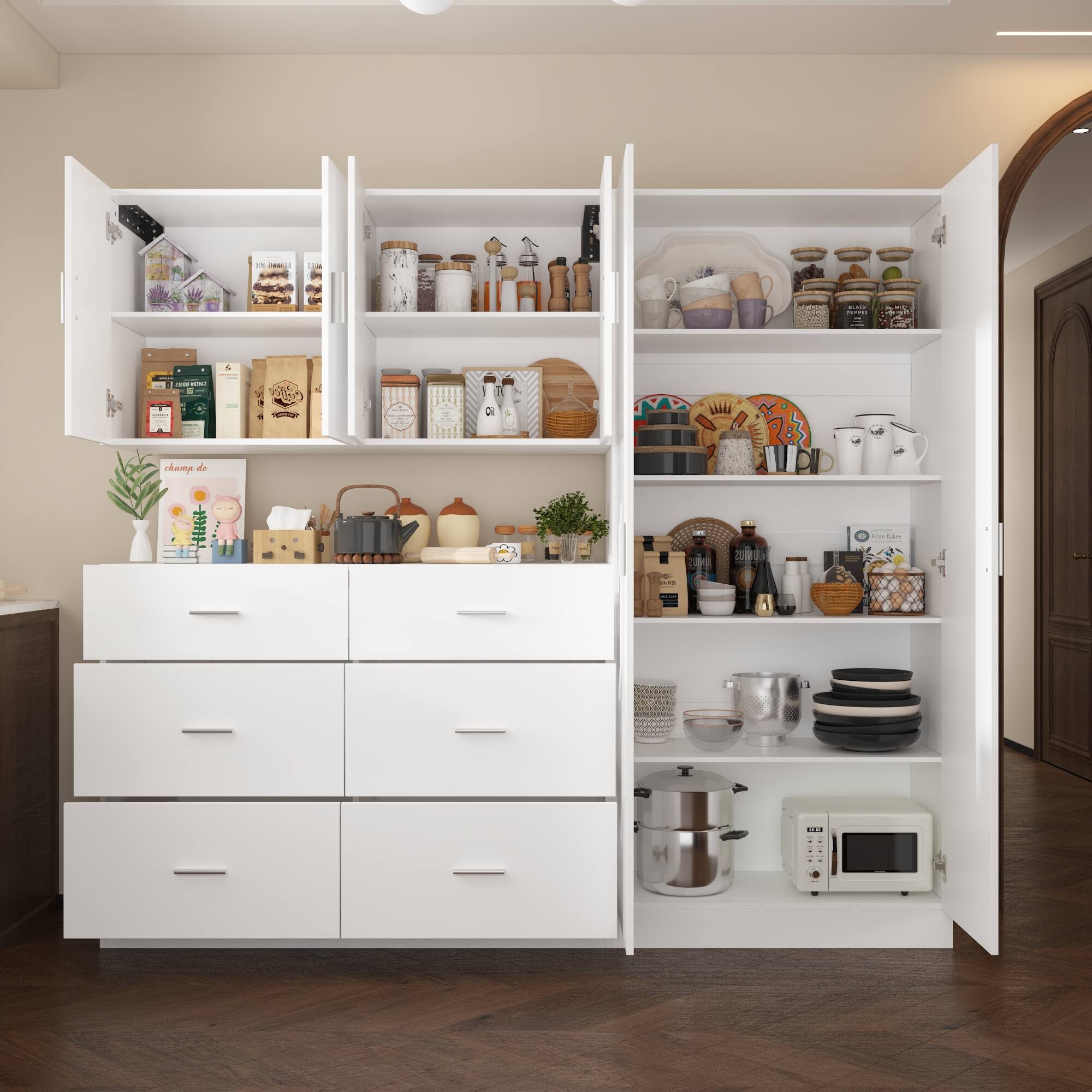 FUFU&GAGA - Large Modular Kitchen Storage Cabinet Buffet Hutch with Drawers Shelves and Adjustable Combination Design for Home - White