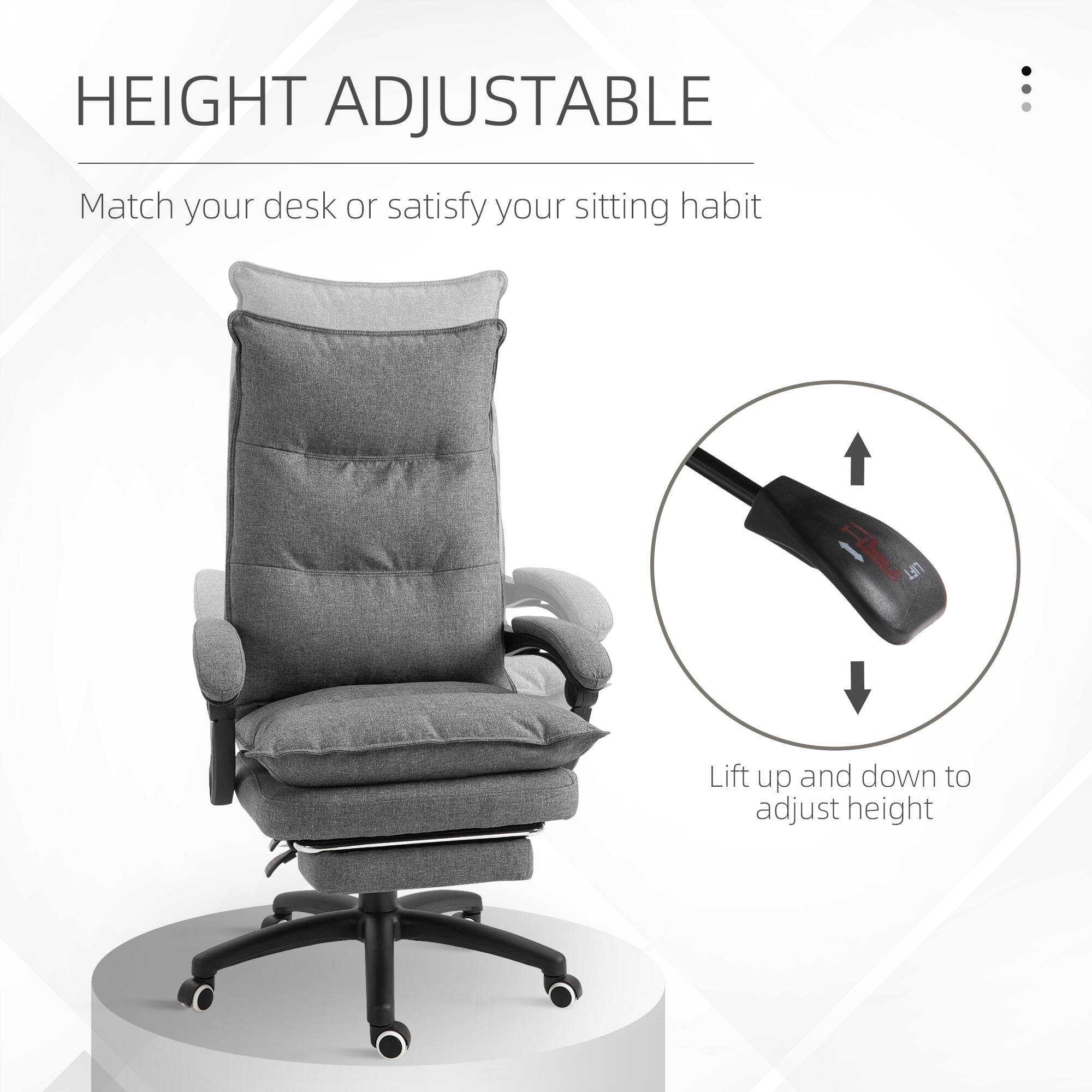 HEIGHT ADJUSTABLE : Match your desk or satisfy your sitting habit

1 UFT

Lift up and down to adjust height