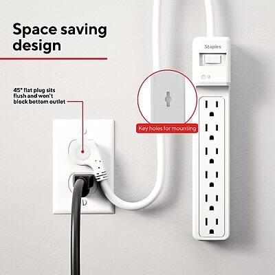 Space saving design

45° flat plug sits flush and won't block bottom outlet

Key holes for mounting
