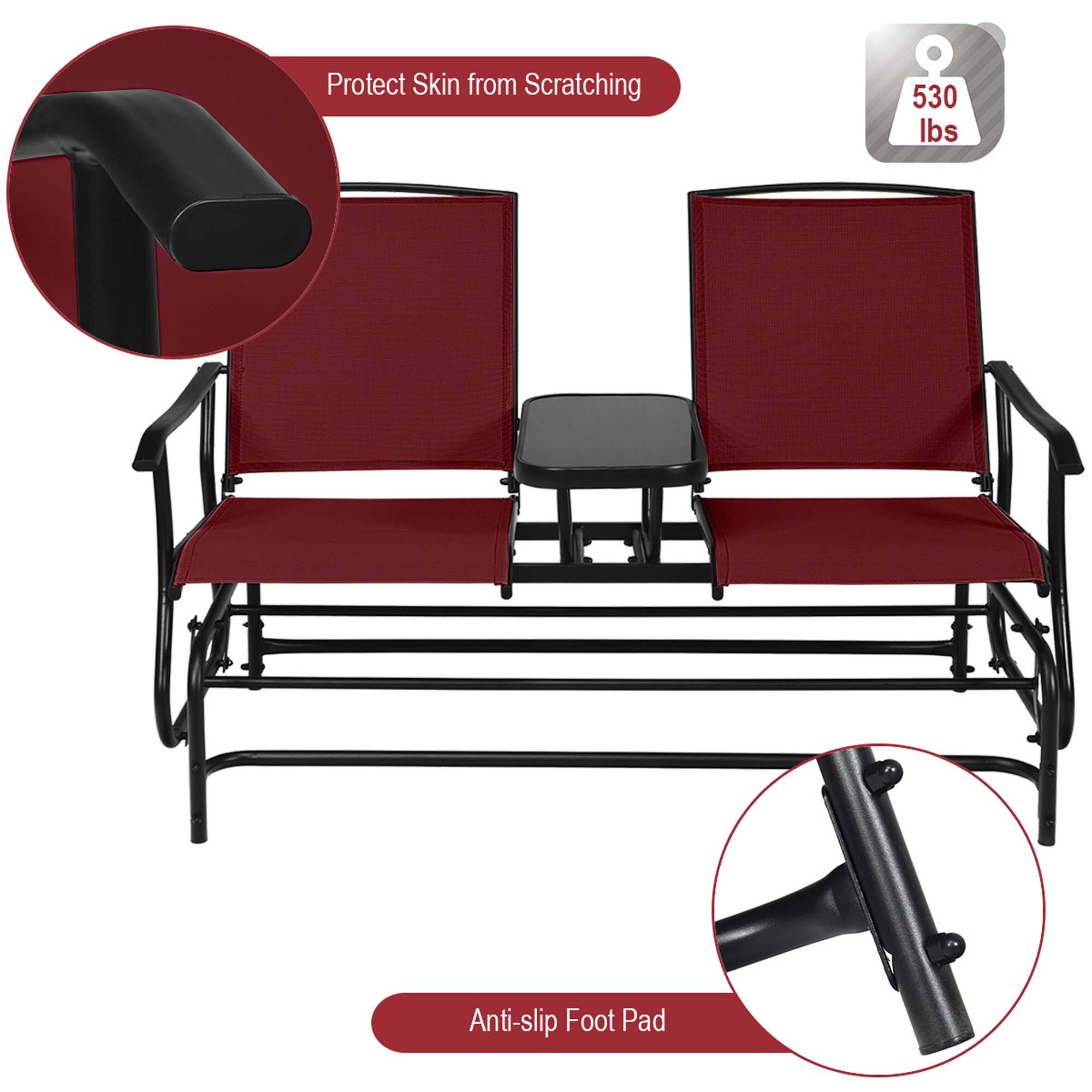 Protect Skin from Scratching: The image features a red metal bench with a black seat. The bench is designed to protect the user's skin from scratching, making it a comfortable and safe place to sit. The bench is also equipped with an anti-slip foot pad, ensuring that the user's feet remain securely in place while sitting.