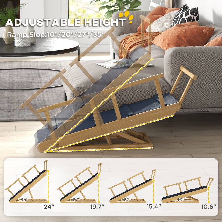 Wood Ramp Support Pawhut Ramp, Adjustable Height Pet Steps Natural Wood - Best Buy