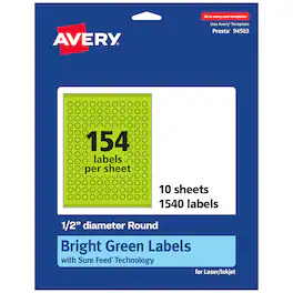 Avery - Printable Round Labels, Bright 0.5" Diameter, 1,540ct - Green