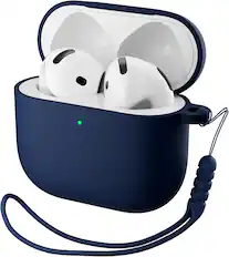 Front. Ornarto - ORNARTO for AirPods 4th Generation Case(2024), Soft Silicone Full Protective Cover with LED Visible - Dark Blue - Blue.