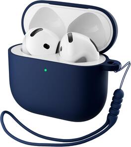 Ornarto - for AirPods 4th Generation Case(2024), Soft Silicone Full Protective Cover with LED Visible - Dark - Blue