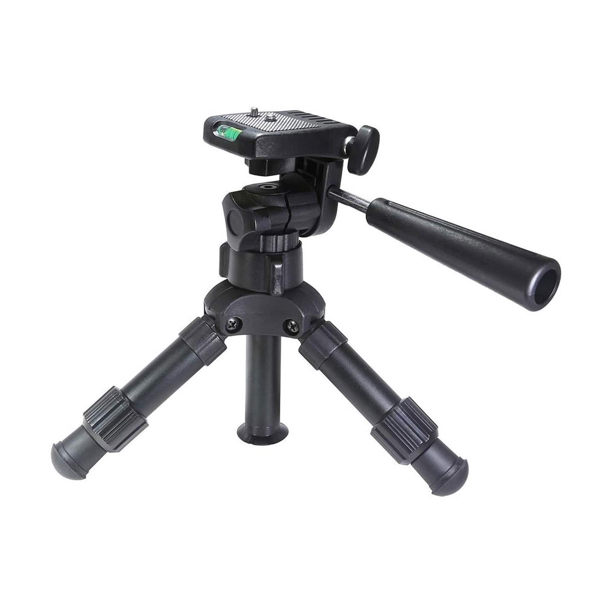 Vidpro - 12-Inch Adjustable Height Heavy Duty Professional Table Top Tripod with 3-Way Pan Head Bubble Level 10lb Load Capacity - Black