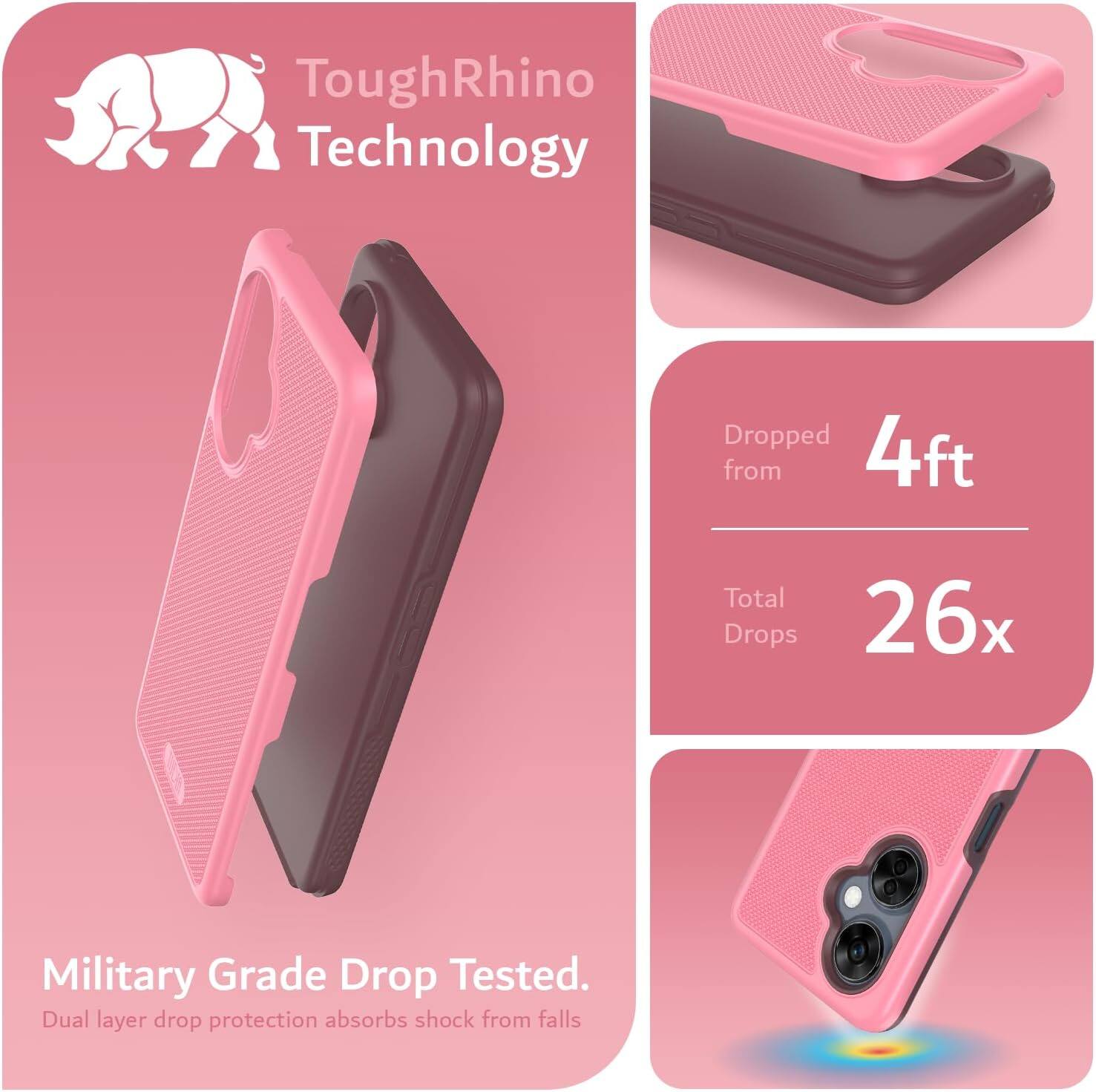 ToughRhino Technology

Dropped from 4ft  
Total Drops 26x

Military Grade Drop Tested.  
Dual layer drop protection absorbs shock from falls