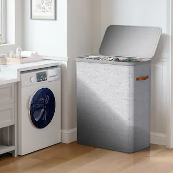 Sorbus Fabric Laundry Hamper, Collapsible 3 Compartment Laundry Basket with Removable Laundry Bag Gray