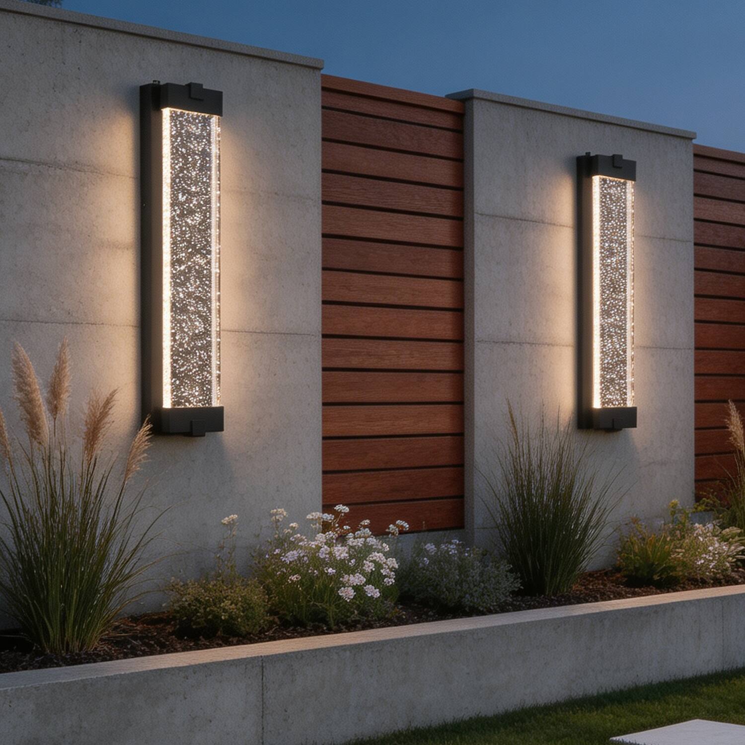 Alt View 1. Umeiluce - 24 inches Crystal LED Outdoor Wall Sconce 3000K Dimmable Dark to Dawn - Matte Black.