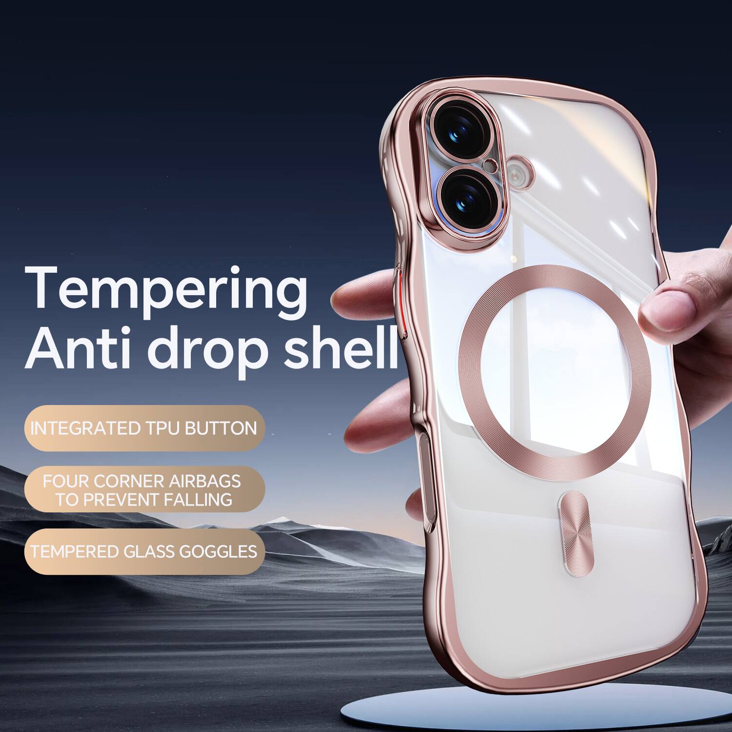 Tempering Anti drop shell  
INTEGRATED TPU BUTTON  
FOUR CORNER AIRBAGS TO PREVENT FALLING  
TEMPERED GLASS GOGGLES
