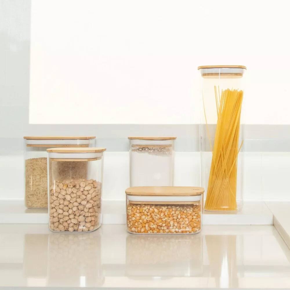 Alt View 8. OU - OU Airtight Food Storage Container Set 8pc (set of 4) w Bamboo Lid, Kitchen Pantry Jar Organizer - Clear.
