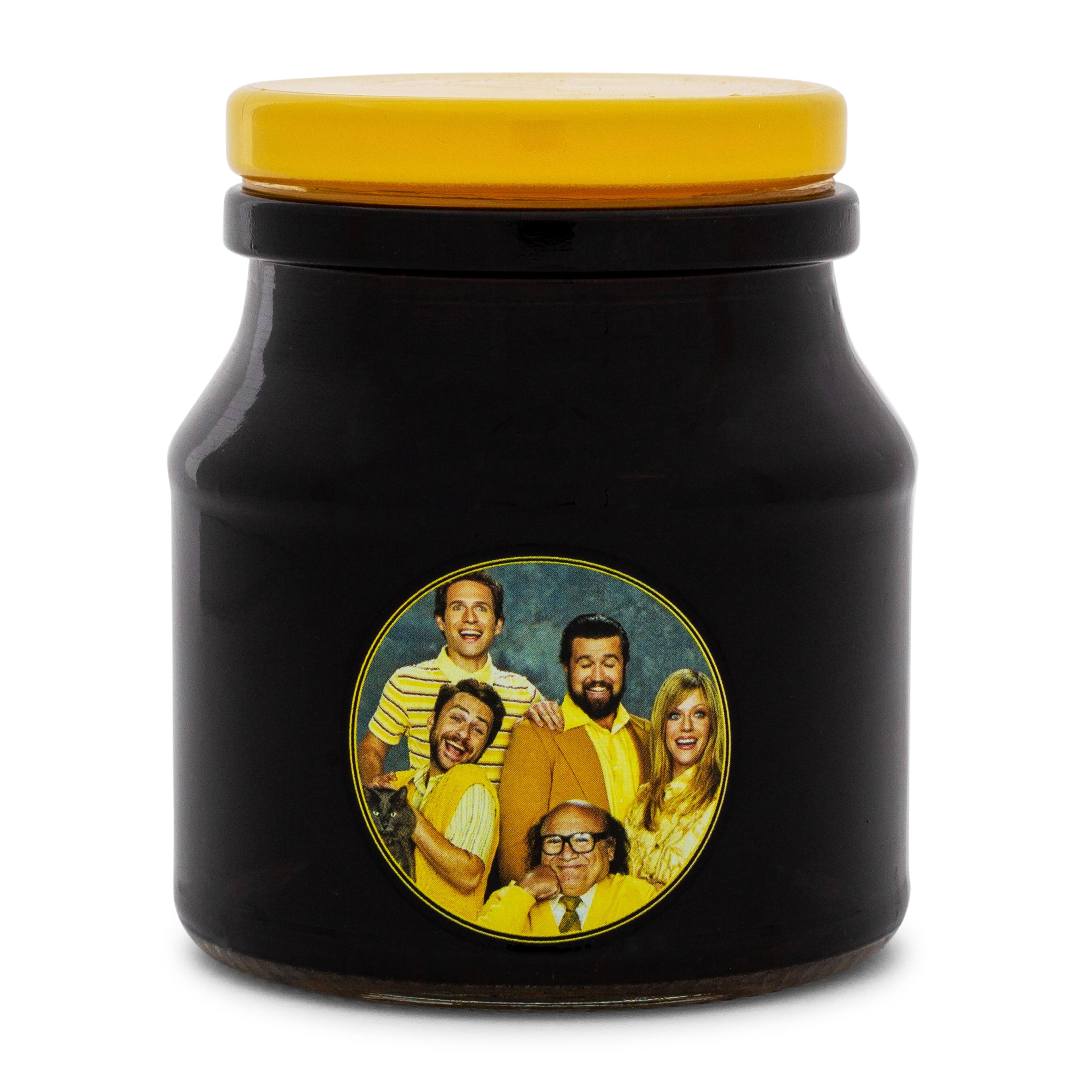 Front. Silver Buffalo - It's Always Sunny In Philadelphia Family Portrait Glass Storage Jar With Lid - White.