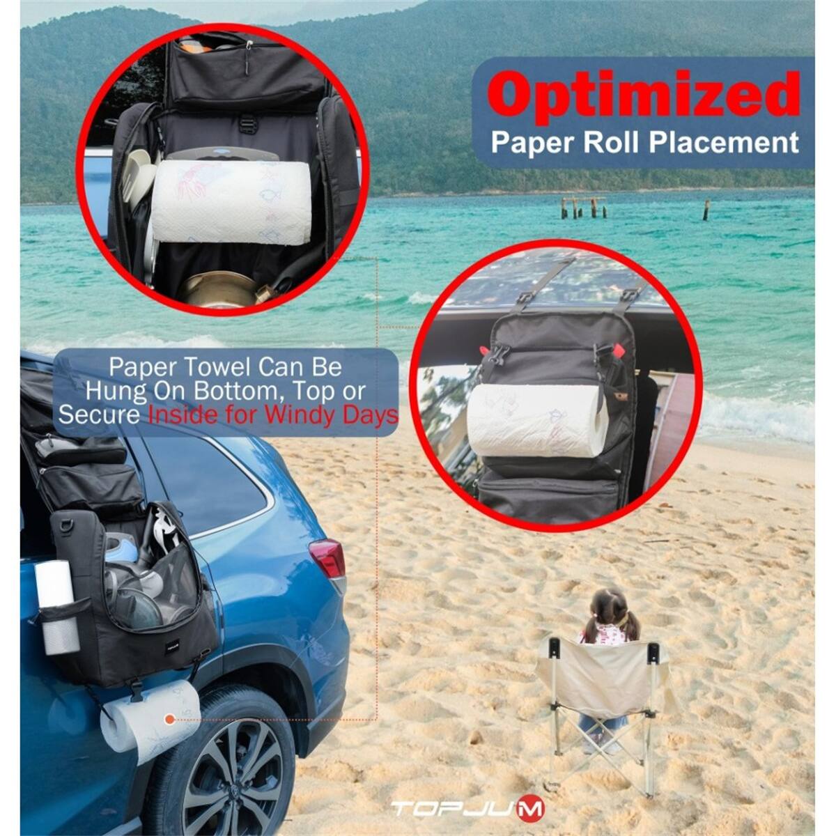 Optimized Paper Roll Placement

Paper Towel Can Be Hung On Bottom, Top or Secure Inside for Windy Days

TOPJUM