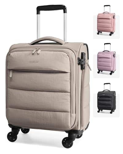 DORLUKFU- Underseat Carry on Luggage with Wheels, Soft Small Travel Luggage with PVC Wet/Dry Pockets, Lightweight Soft Personal- Camel