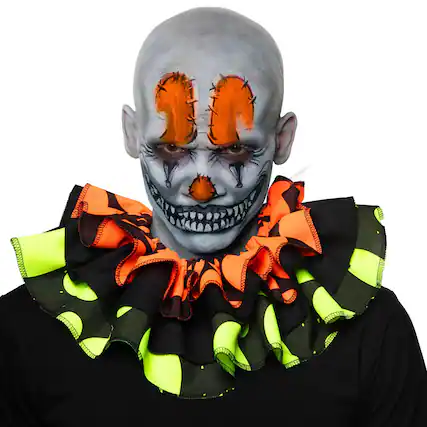 Front. Underwraps - Blacklight Reactive Clown Collar Adult Costume Accessory - Orange.