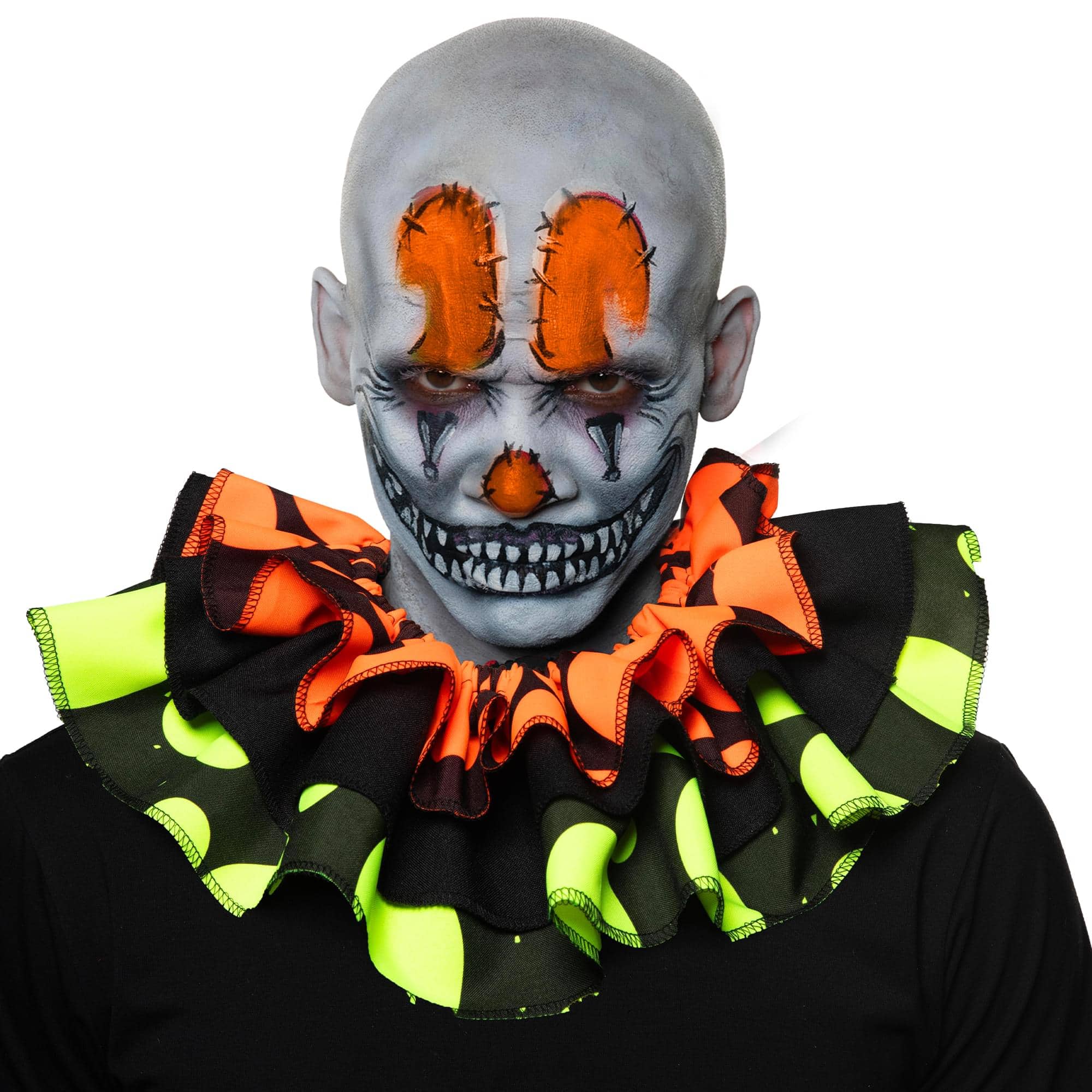 Front. Underwraps - Blacklight Reactive Clown Collar Adult Costume Accessory - Orange.