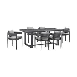 Armen Living - Argiope Outdoor Patio 7-Piece Dining Table Set in Aluminum with Gray Cushions - Dark Gray