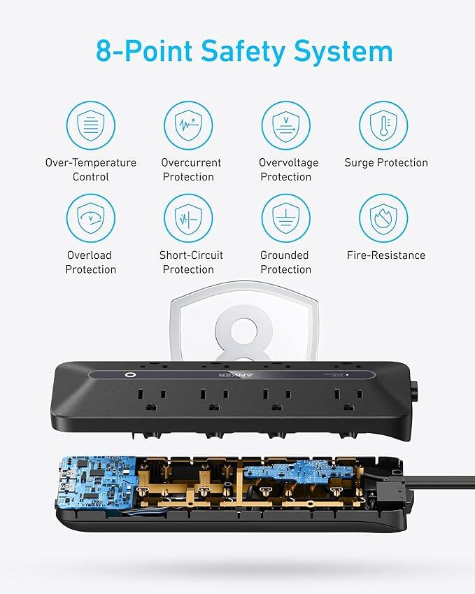 8-Point Safety System  
- Over-Temperature Control  
- Overcurrent Protection  
- Overvoltage Protection  
- Surge Protection  
- Overload Protection  
- Short-Circuit Protection  
- Grounded Protection  
- Fire-Resistance Protection
