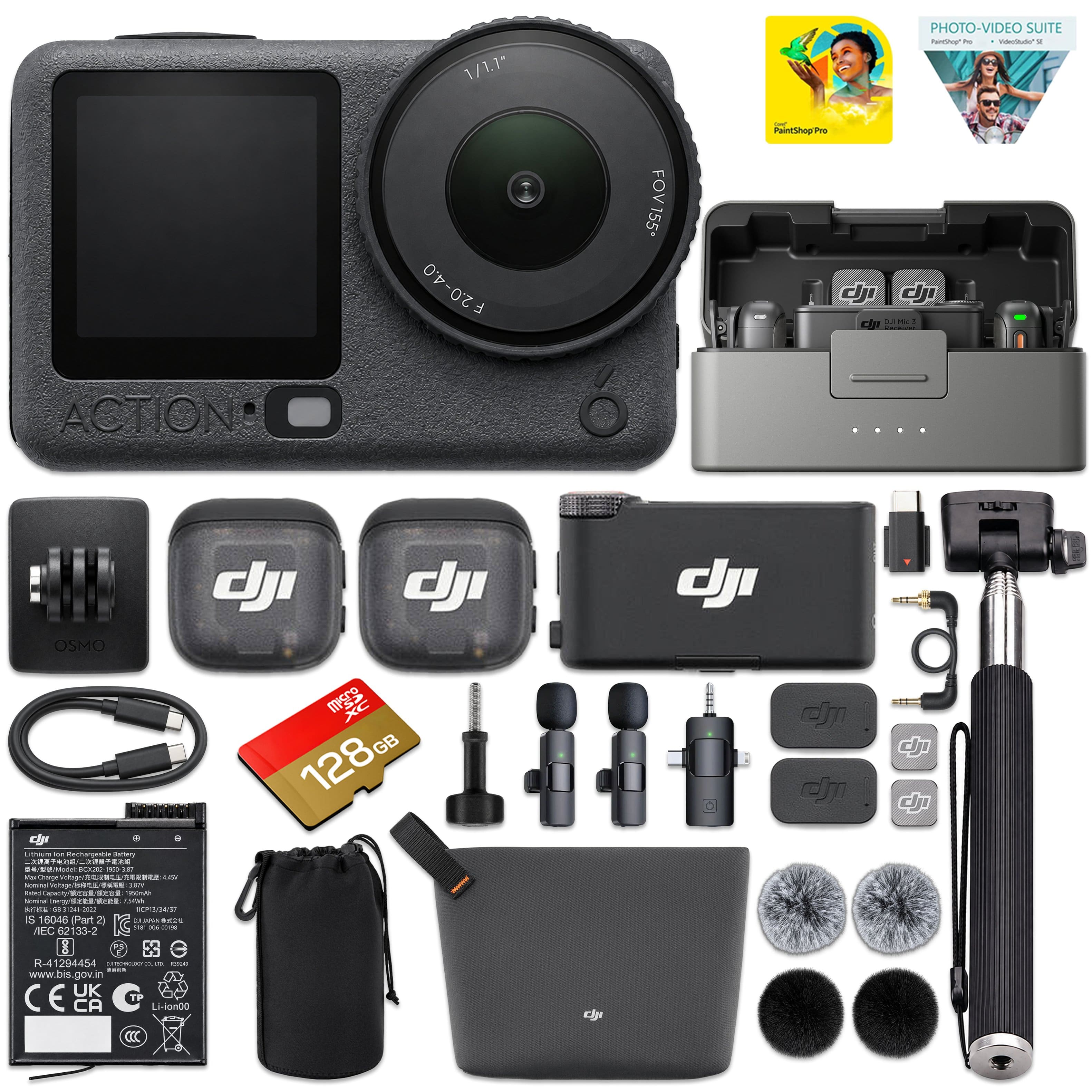 Bundle - Osmo Action 6 8K Waterproof Action Camera Standard Combo + DJI Mic 3 2-Person Wireless System | 32-Bit Float Audio - Gray
