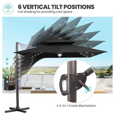 6 VERTICAL TILT POSITIONS  
Full shading for providing cool space  

1 2 3 4 5  

2-in-1 Crank Mechanism