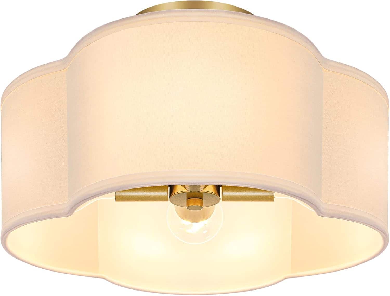 Nordic Hygge - 4-Light 14.4'' Semi Flush Mount Ceiling Light Fixture, Gold Modern Close to Ceiling Lamp - Cream