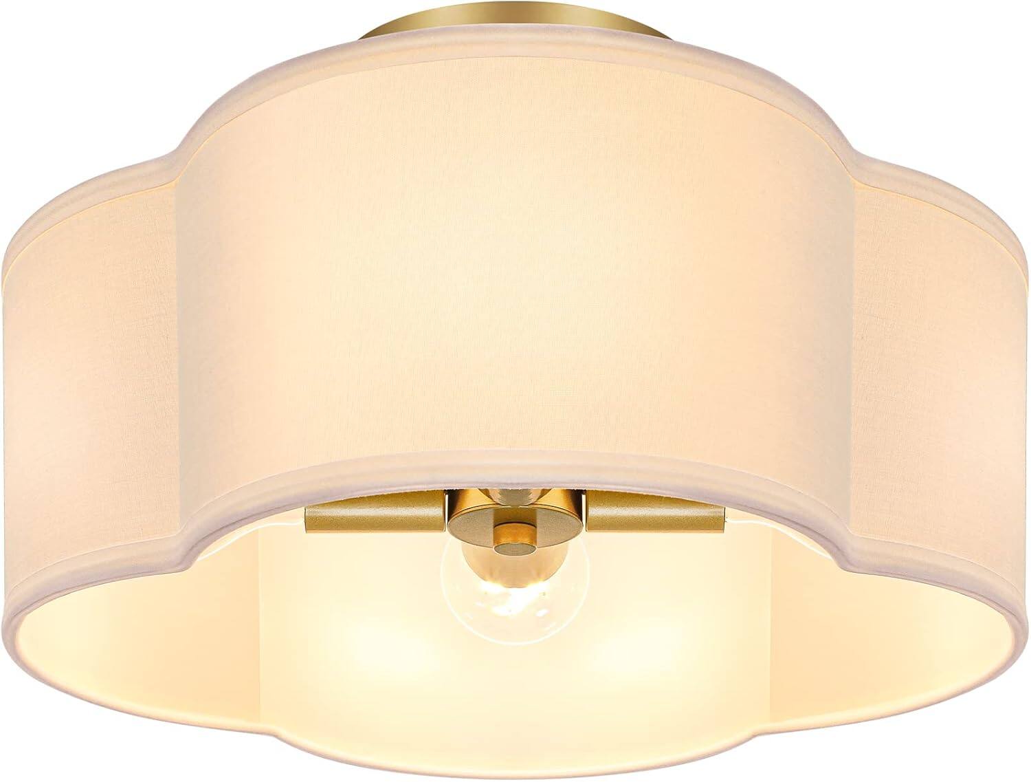 Front. Nordic Hygge - 4-Light 14.4'' Semi Flush Mount Ceiling Light Fixture, Gold Modern Close to Ceiling Lamp - Cream.