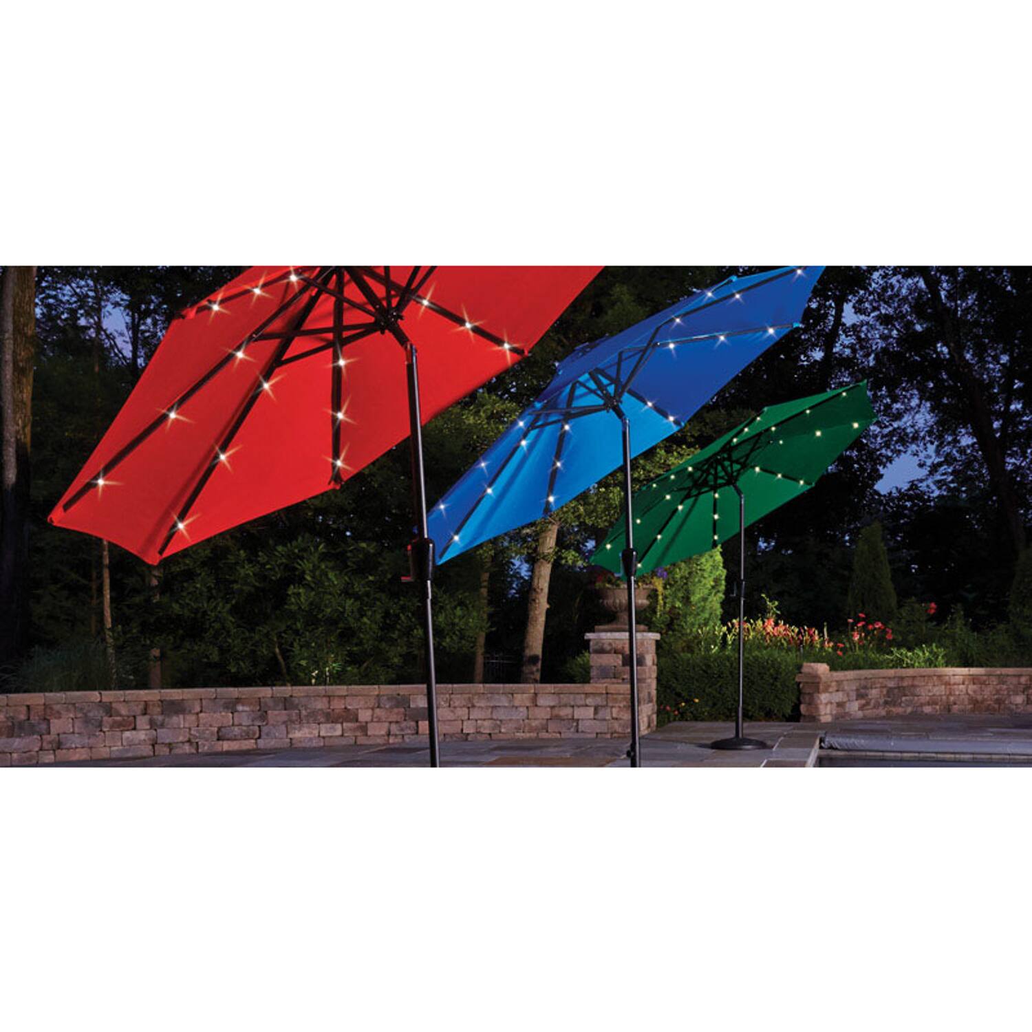 Left. Living Accents - Living Accents Solar LED 9 ft. Tiltable Red Market Umbrella.