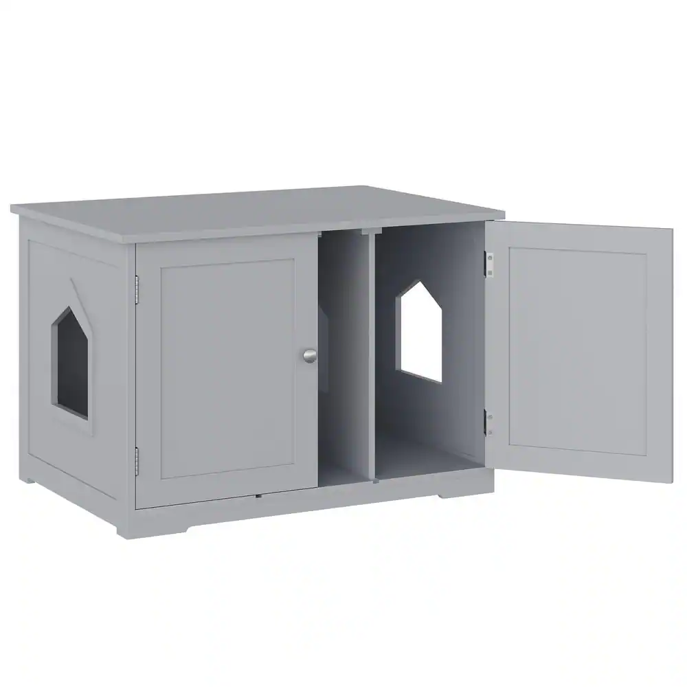 Front. Ficcuss Pets - Litter Box Enclosure With Adjustable Partition - Gray.