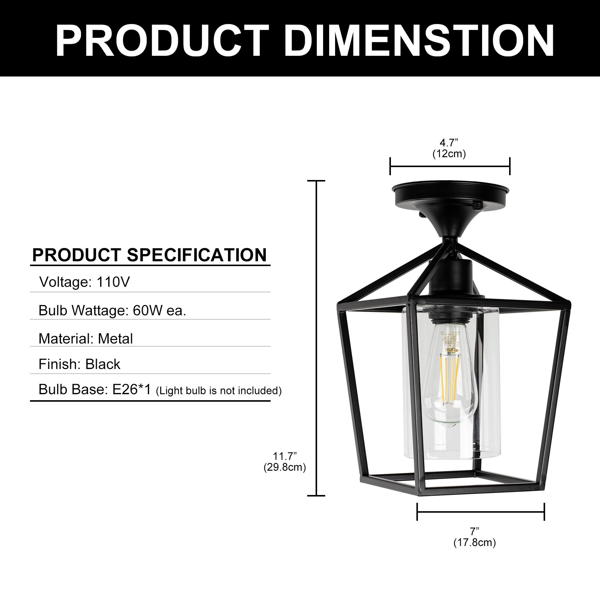 Jandcase 1 Light Farmhouse Semi Flush Mount Ceiling Light, E26 Socket ...