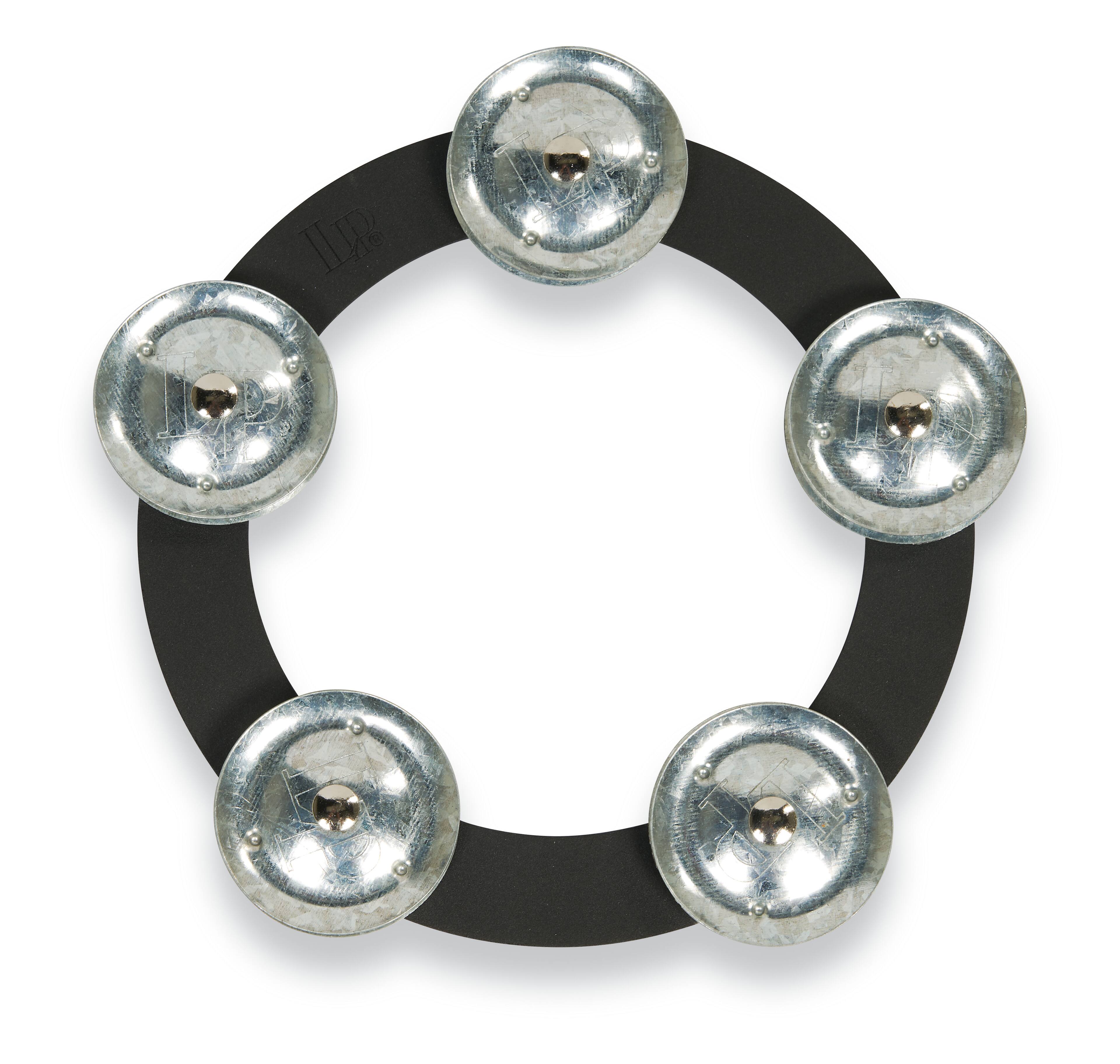 Angle. Latin Percussion - Tambo-Ring Black w/Steel Jingle, 6".