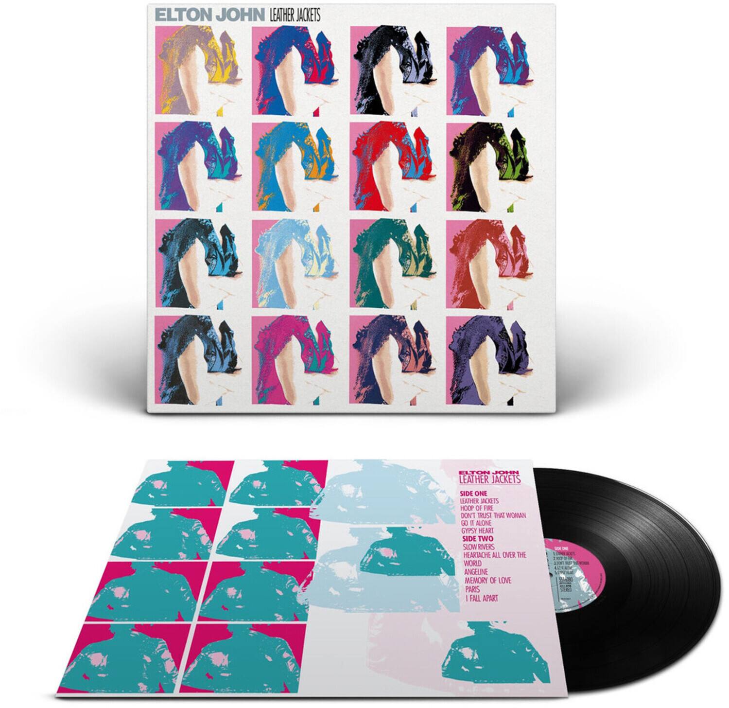 ELTON JOHN  
LEATHER JACKETS

SIDE ONE  
1. LEATHER JACKETS  
2. DON'T TRUST THAT WOMAN  
3. GO IT ALONE  
4. EEP OF FRE

SIDE TWO  
1. HEARTACHE ALL OVER THE WORLD  
2. ANGELINE  
3. MEMORY OF LOVE  
4. PARTS  
5. I FALL APART