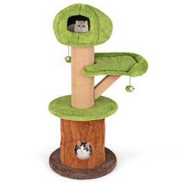 Costway - 48" Mushroom Cat Tree for Indoor Cats with 2 Cute Condos Plush Perch Teasing Balls - Brown