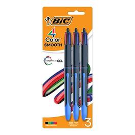 BIC - 4-Color Smooth Retractable Ballpoint Pen, Medium Point, 1.0mm, 3/Pack - Assorted Colors