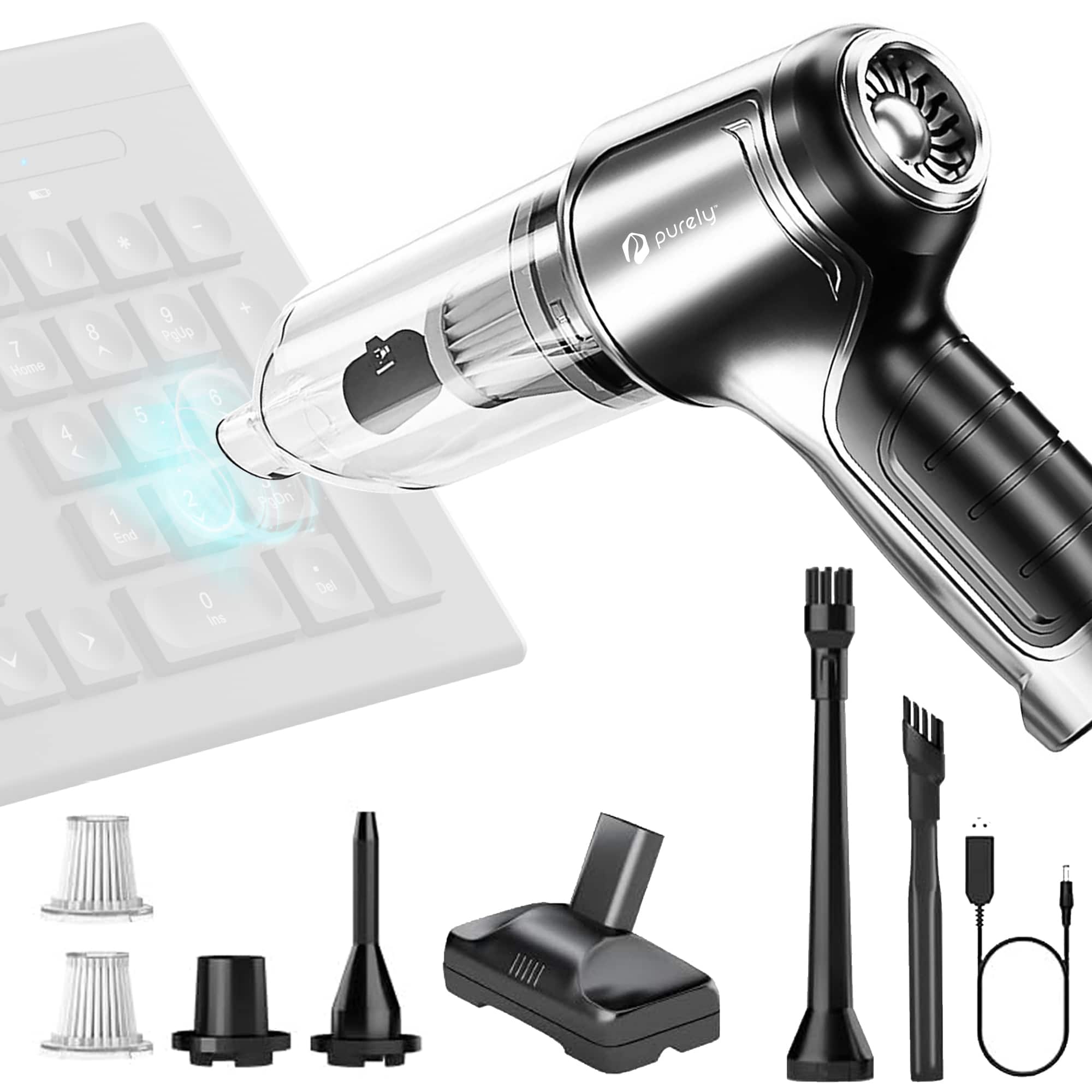 Purely - C105 Wireless Vacuum & Air Duster for Keyboards and Desktops - Gray
