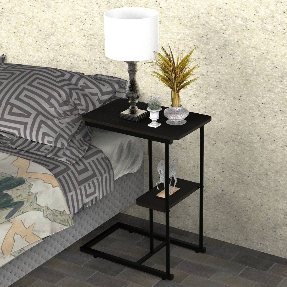 Alt View 4. Loheer - Loheer C Side Table with Storage Basket Portable Laptop Holder Snack Table Wood Look Accent Table - Black.