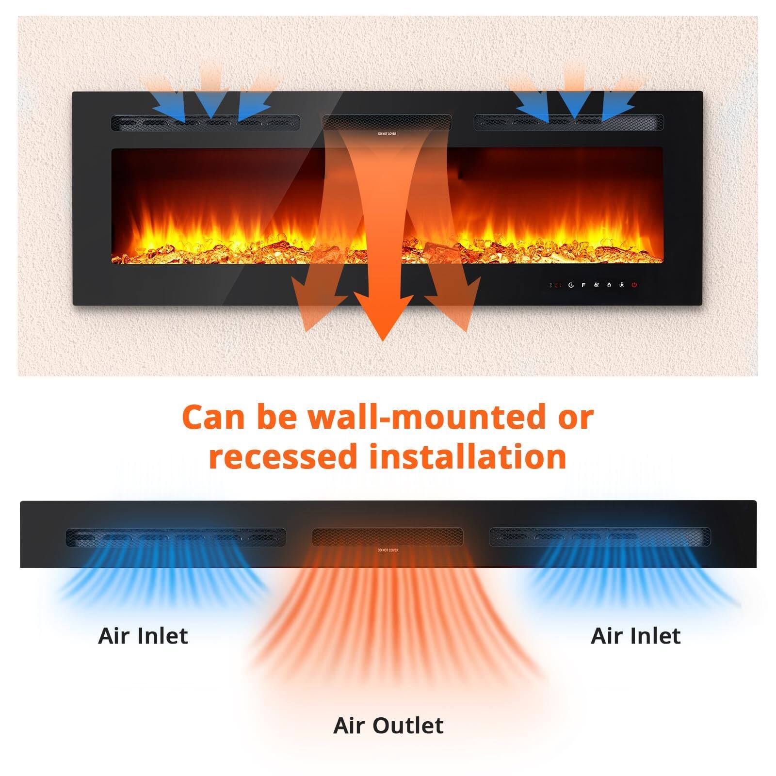 Can be wall-mounted or recessed installation

Air Inlet  
Air Outlet  
Air Inlet