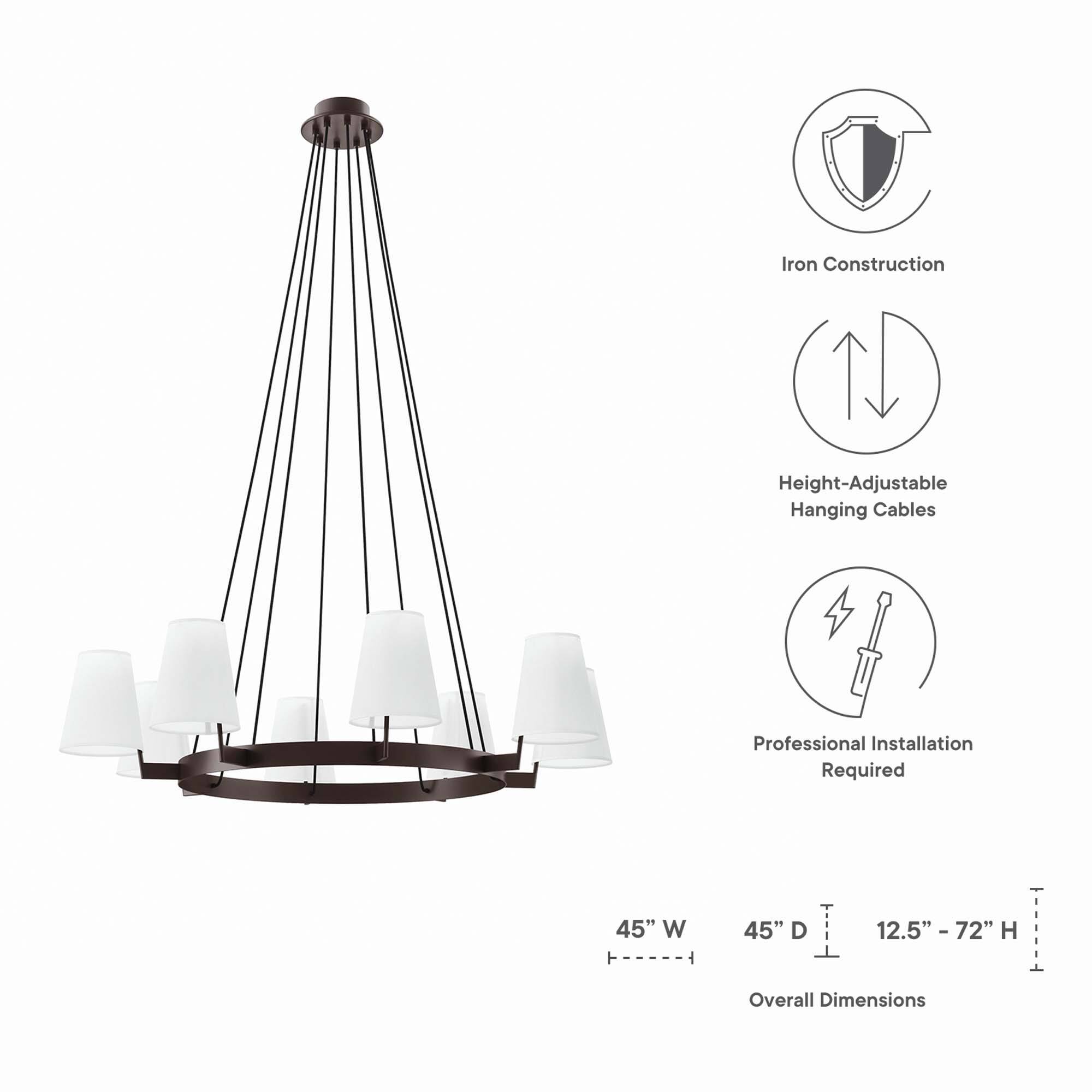 Iron Construction  
Height-Adjustable Hanging Cables  
Professional Installation Required  

45" W x 45" D x 12.5" - 72" H  
Overall Dimensions