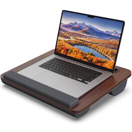 Stylel Star - Laptop Lap Desk Portable Large For Bed Up Table With Wrist Rest Mouse Pad Tablet Phone Slot Handle Cushion (dark Brown