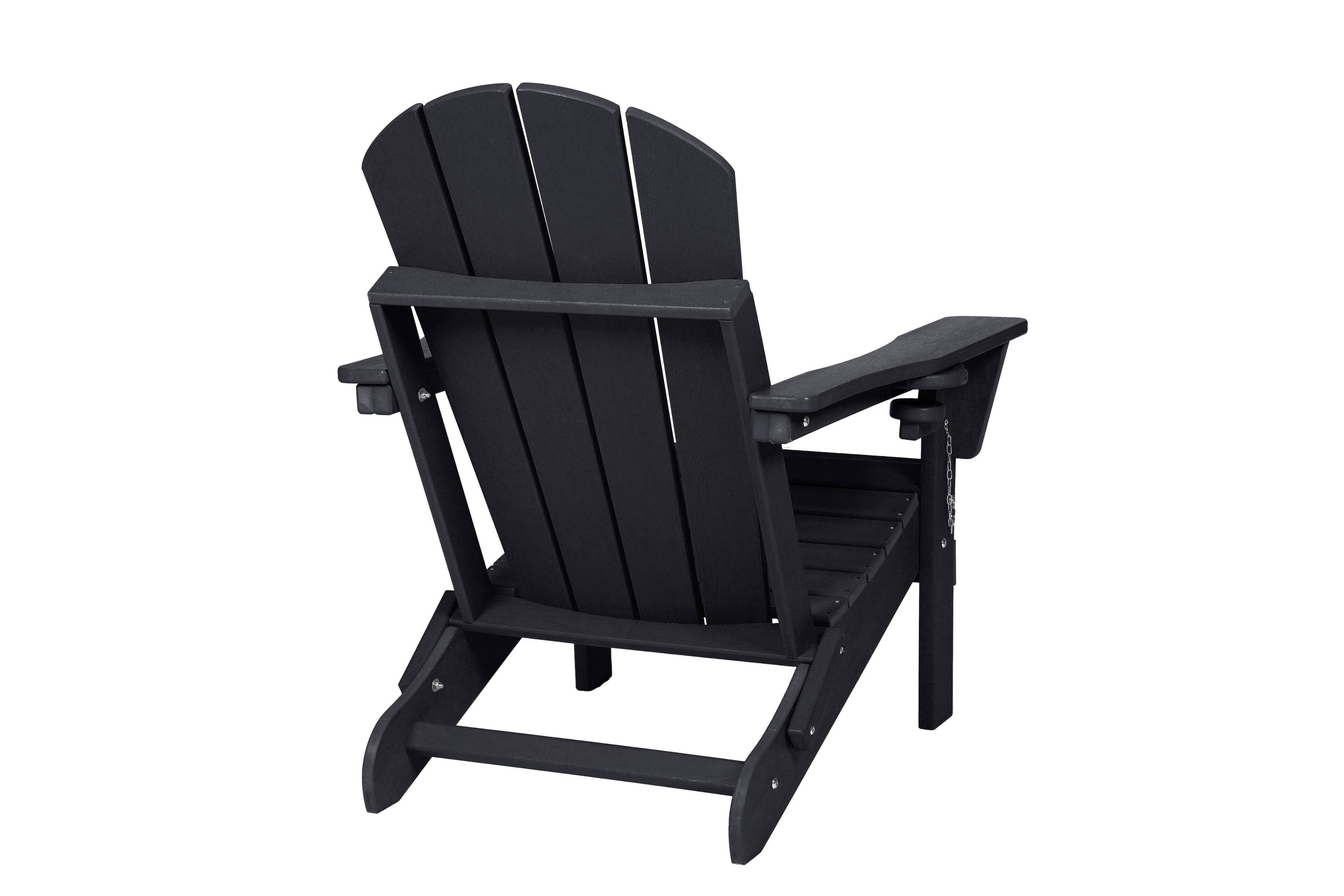 Back. GOODSILO - HDPE Folding Adirondack Chair with Dual Cup Holder - Wood Texture - Black.