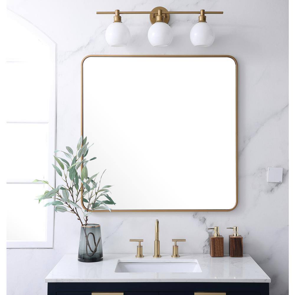 Alt View 2. Elegant Decor - Soft corner metal rectangular mirror 36x36 inch in Brass - Brass.