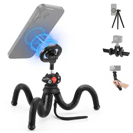 Front. Neewer - Magnetic Flexible Phone Tripod - Bendable Stand with Ball Head for iPhone, Android & Tubes - Black.