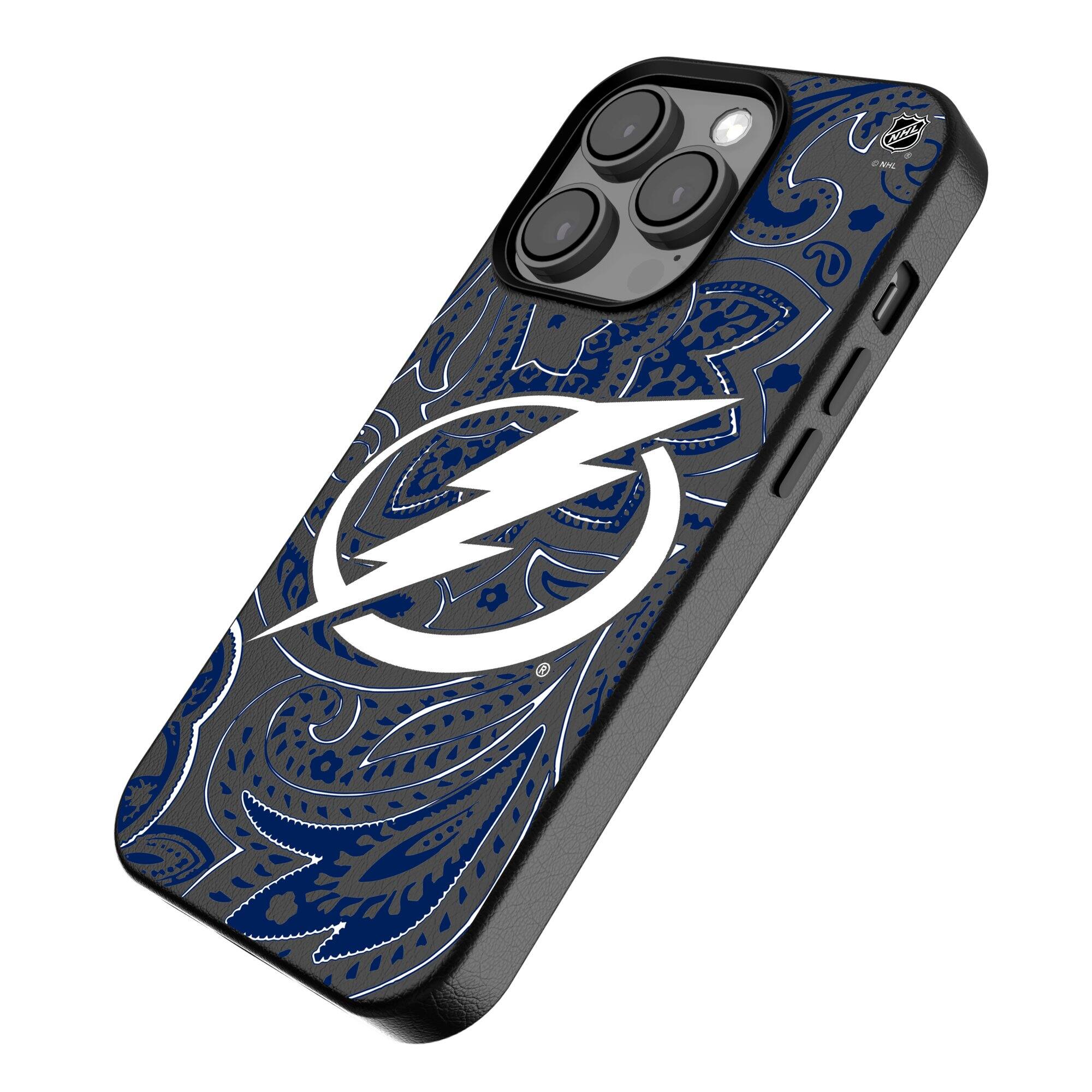 Alt View 1. Keyscaper - Black Tampa Bay Lightning Paisley iPhone Magnetic Bump Case - 16 - Black.