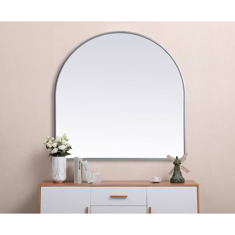 Alt View 3. Elegant Decor - Metal Frame Arch Mirror 36x36 Inch in Silver - Silver.