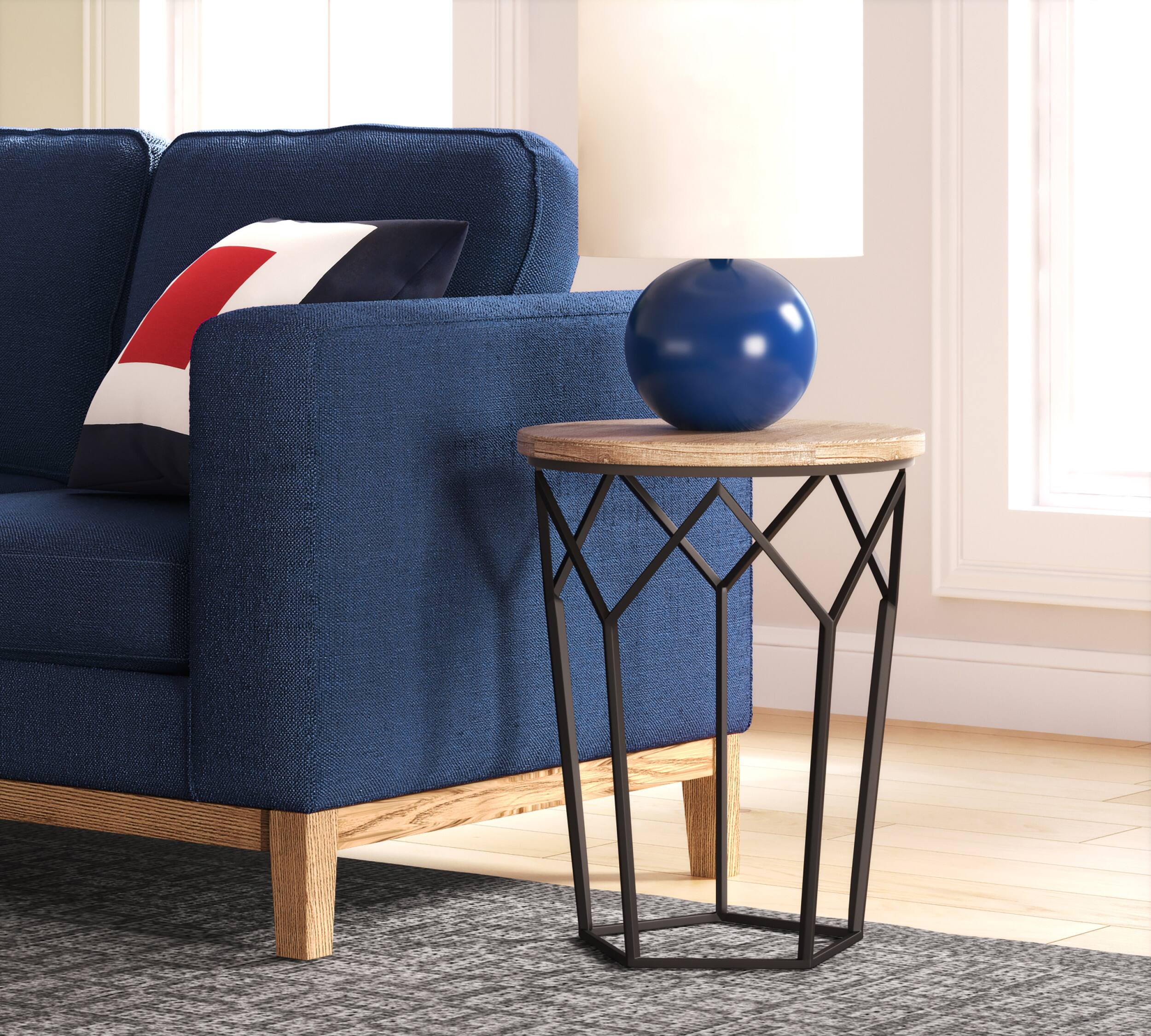 Angle. Tommy Hilfiger - Avalon Round Side Table - Distressed Wood.