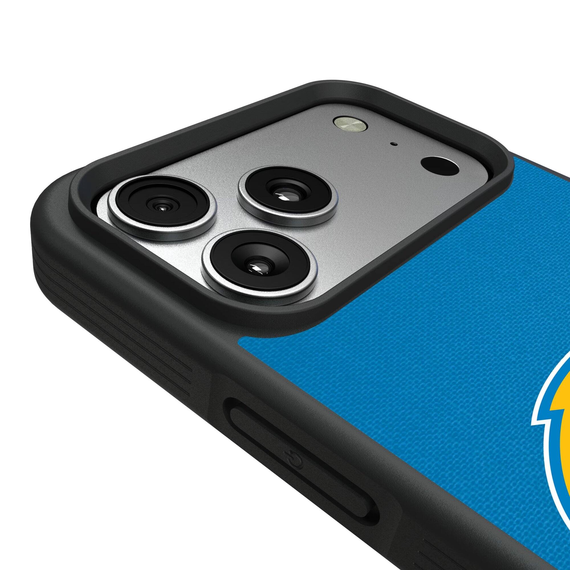 Alt View 2. Keyscaper - Los Angeles Chargers iPhone Stripe Design Bump Case - 13 mini - Multicolor.