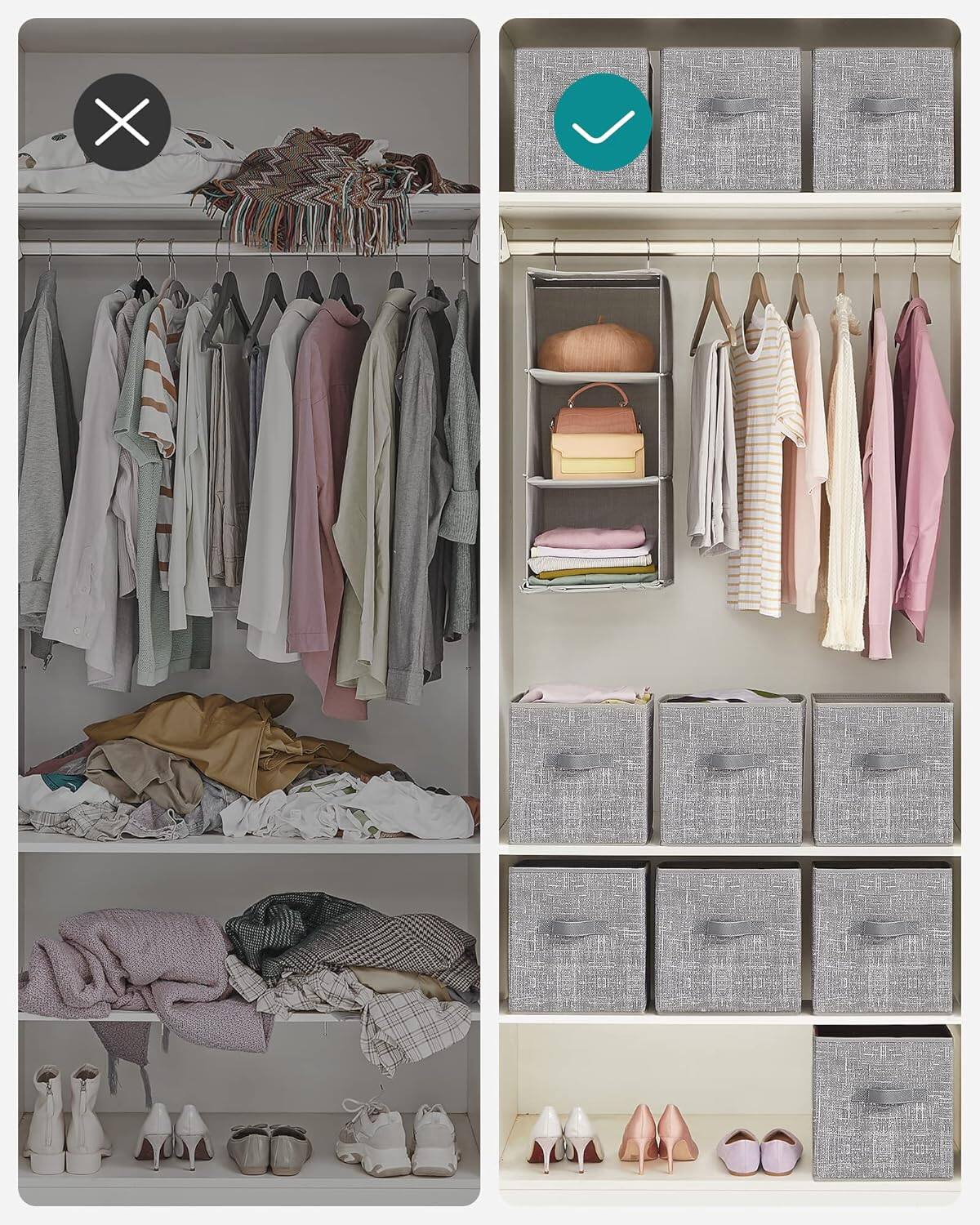 Alt View 4. RTMB - 11" Cattail Gray Fabric Storage Cubes with Handles, 6-Pack, Foldable.