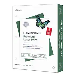 Hammermill - Premium Laser Print 8.5" x 11" 3-Hole Punched Multipurpose Paper, 24 lbs., 98 Brightness, 500 Sheets/Ream - White