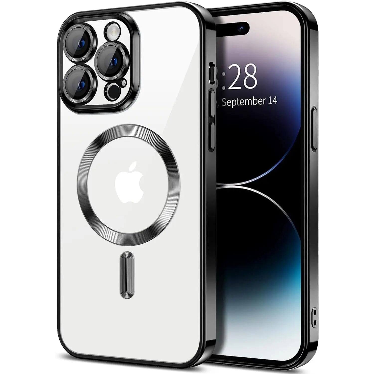 Front. Entronix - Entronix [Magnetic] Case for iPhone 15 Pro Max - [Clear Back] Luxury Glossy Cover - Black.